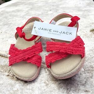 NWT Janie and Jack Red Eyelet Espadrilles  Size 5 Girl